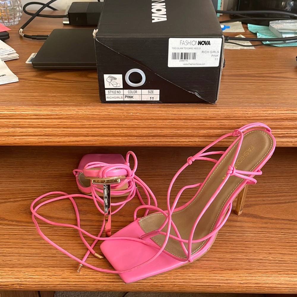 Bubble gum pink strappy sandals with gold heels